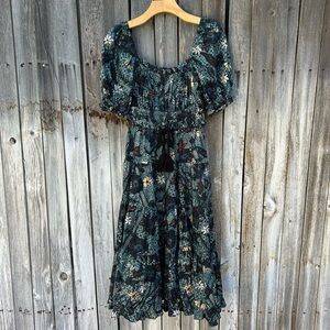 New Ulla Johnson Iliana Floral Print Midi Dress Cotton Rainforest 2